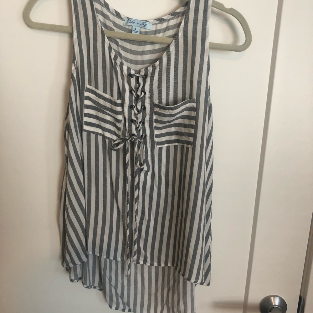 Striped lace up tunic